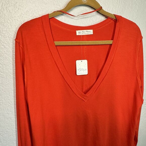 Free People Top L Orange We The Free Hailey Long Sleeve Soft Stretch Relaxed NEW - Picture 2 of 10